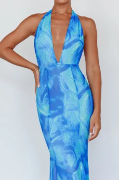 Mayah Halterneck Maxi Dress Printed Blue -Cheap Dress Store SN0086D 20BLUE 4