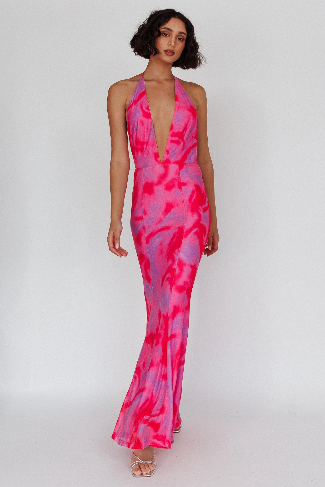 Mayah Halterneck Maxi Dress Printed Hot Pink 1 Mayah Halterneck Maxi Dress Printed Hot Pink