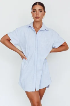 Sun Time Textured Shirt Dress Blue -Cheap Dress Store SN0102D 20BLUE 2