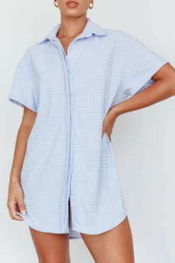 Sun Time Textured Shirt Dress Blue -Cheap Dress Store SN0102D 20BLUE 4