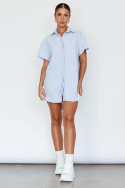 Sun Time Textured Shirt Dress Blue -Cheap Dress Store SN0102D 20BLUE 5
