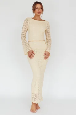 Hyland Open Back Crochet Maxi Dress Oat -Cheap Dress Store SN0124D 20OAT 2