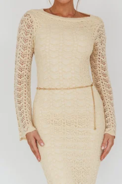 Hyland Open Back Crochet Maxi Dress Oat -Cheap Dress Store SN0124D 20OAT 4