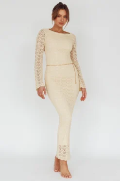 Hyland Open Back Crochet Maxi Dress Oat -Cheap Dress Store SN0124D 20OAT 5