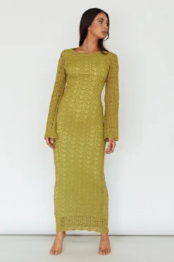 Hyland Open Back Crochet Maxi Dress Olive -Cheap Dress Store SN0124D 20OLIVE 2