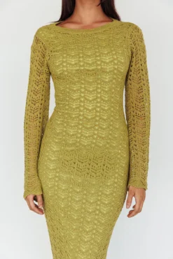 Hyland Open Back Crochet Maxi Dress Olive -Cheap Dress Store SN0124D 20OLIVE 4
