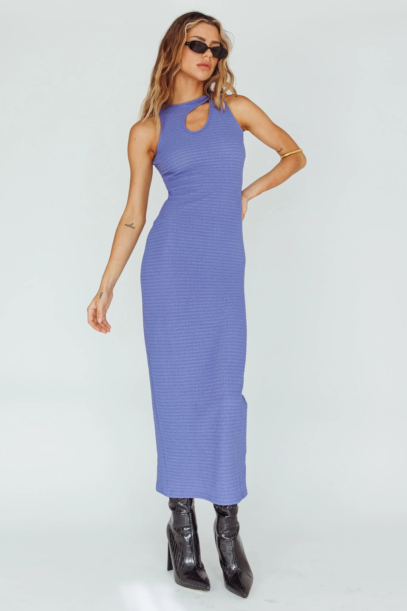 Playa Hermosa Keyhole Midi Dress Blue Violet 5 Playa Hermosa Keyhole Midi Dress Blue Violet - Image 5
