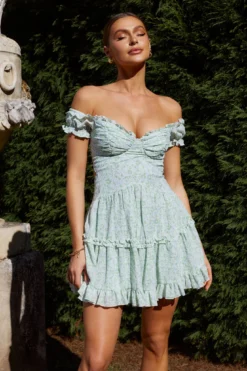 Run The World Off-Shoulder Mini Dress Floral Green -Cheap Dress Store SR0035B02 20GREEN 4