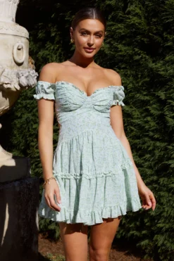 Run The World Off-Shoulder Mini Dress Floral Green -Cheap Dress Store SR0035B02 20GREEN 7
