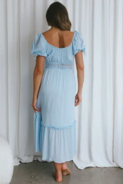 Topanga Canyon String Tie Boho Midi Dress Steel Blue -Cheap Dress Store SR0061B01 20STEEL 20BLUE 7