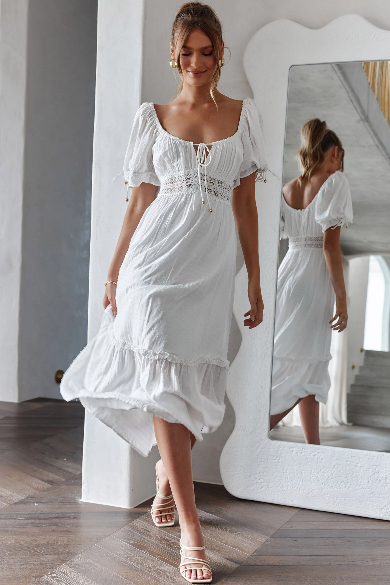 Topanga Canyon String Tie Boho Midi Dress White 1 Topanga Canyon String Tie Boho Midi Dress White
