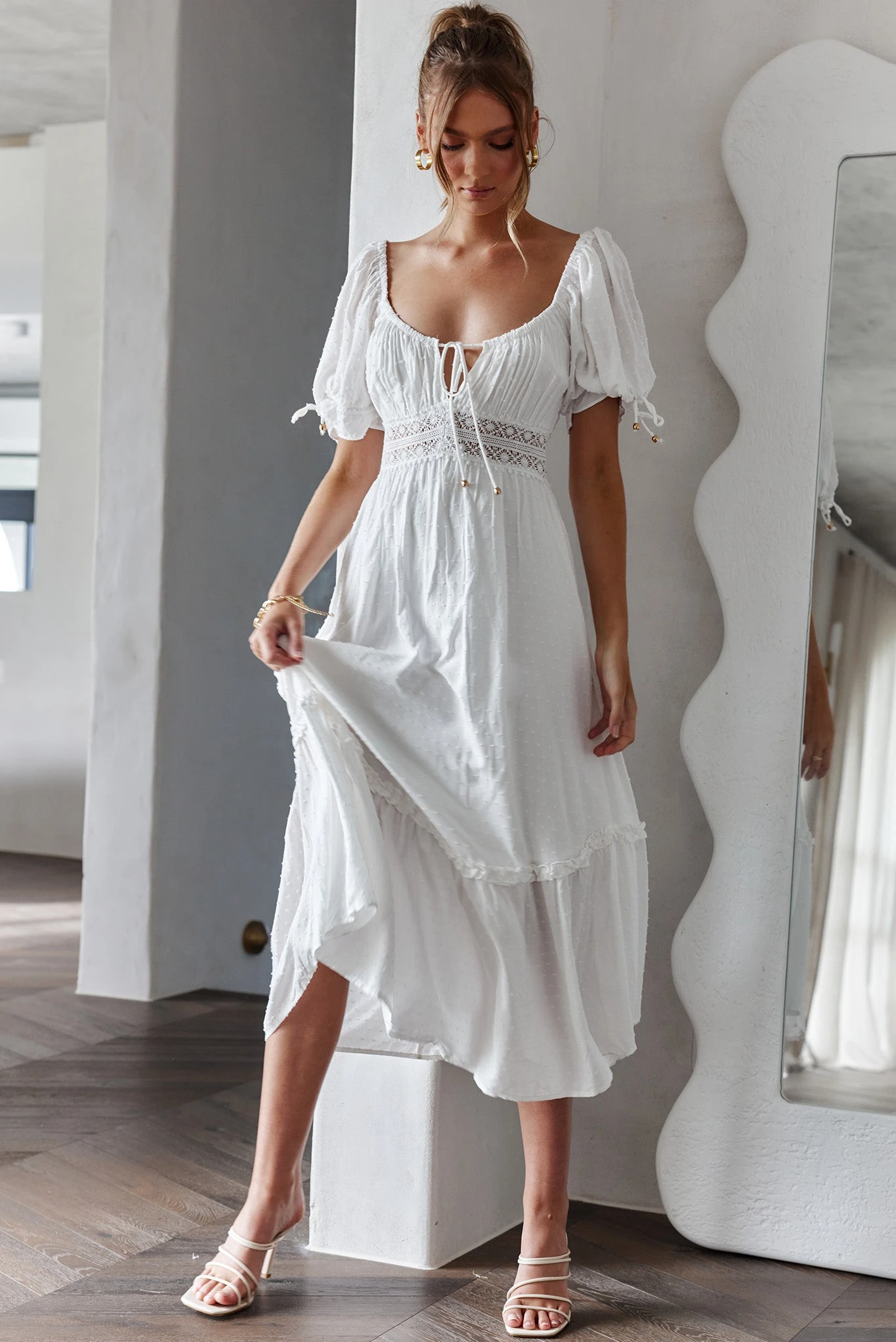 Topanga Canyon String Tie Boho Midi Dress White 5 Topanga Canyon String Tie Boho Midi Dress White - Image 5