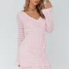 Wander Lust Long Sleeve Crochet Mini Dress Blush