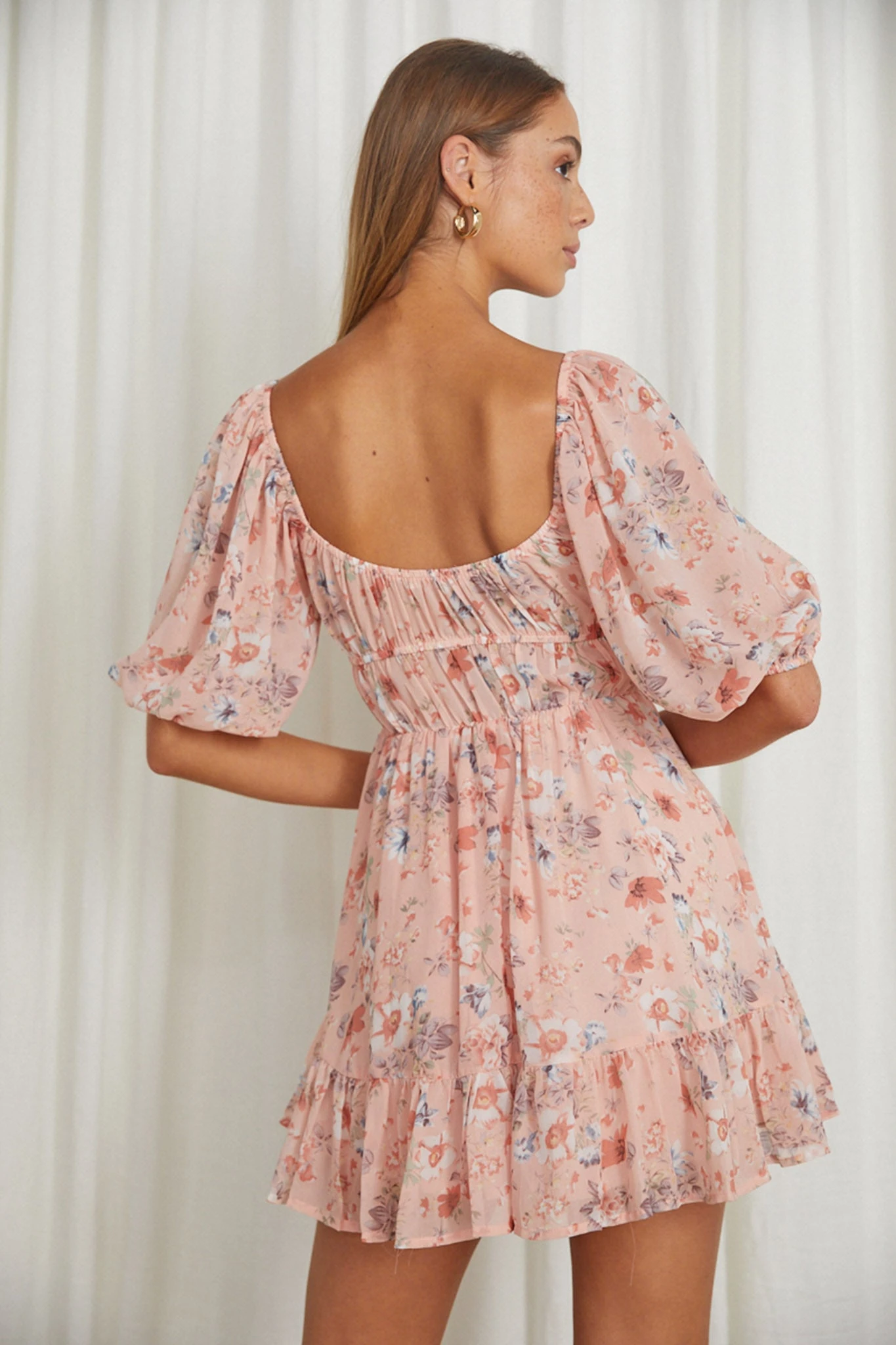 Vista Del Mar Tied Bust Mini Dress Floral Pink 2 Vista Del Mar Tied Bust Mini Dress Floral Pink - Image 2