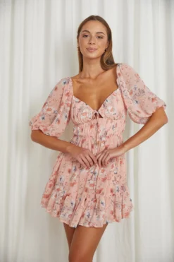 Vista Del Mar Tied Bust Mini Dress Floral Pink 8 Vista Del Mar Tied Bust Mini Dress Floral Pink -Cheap Dress Store SR0144D01 20PINK 4