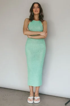 Soul Sister Tied Back Crochet Midi Dress Green -Cheap Dress Store SR0221J03 20GREEN 2
