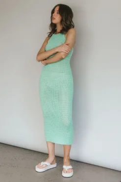 Soul Sister Tied Back Crochet Midi Dress Green -Cheap Dress Store SR0221J03 20GREEN 7