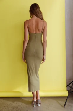 Crazy In Love Cowl Neck Cut-Out Waist Midi Dress Olive -Cheap Dress Store SR0387D 20OLIVE 9