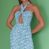 Ride Or Die Halterneck Mini Dress Floral Green
