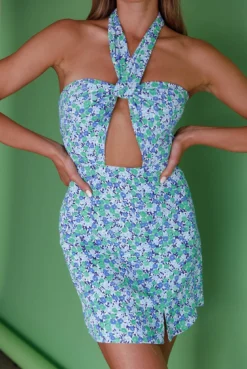 Ride Or Die Halterneck Mini Dress Floral Green -Cheap Dress Store SR0421D 20GREEN 4