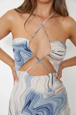 Elanora Strappy Midi Dress Marbled Blue -Cheap Dress Store SR0506J 20BLUE 4