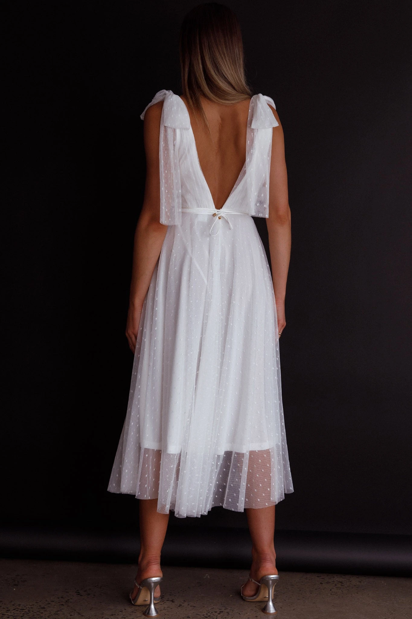Kathryn Tied Shoulder Mesh Midi Dress White 8 Kathryn Tied Shoulder Mesh Midi Dress White - Image 8