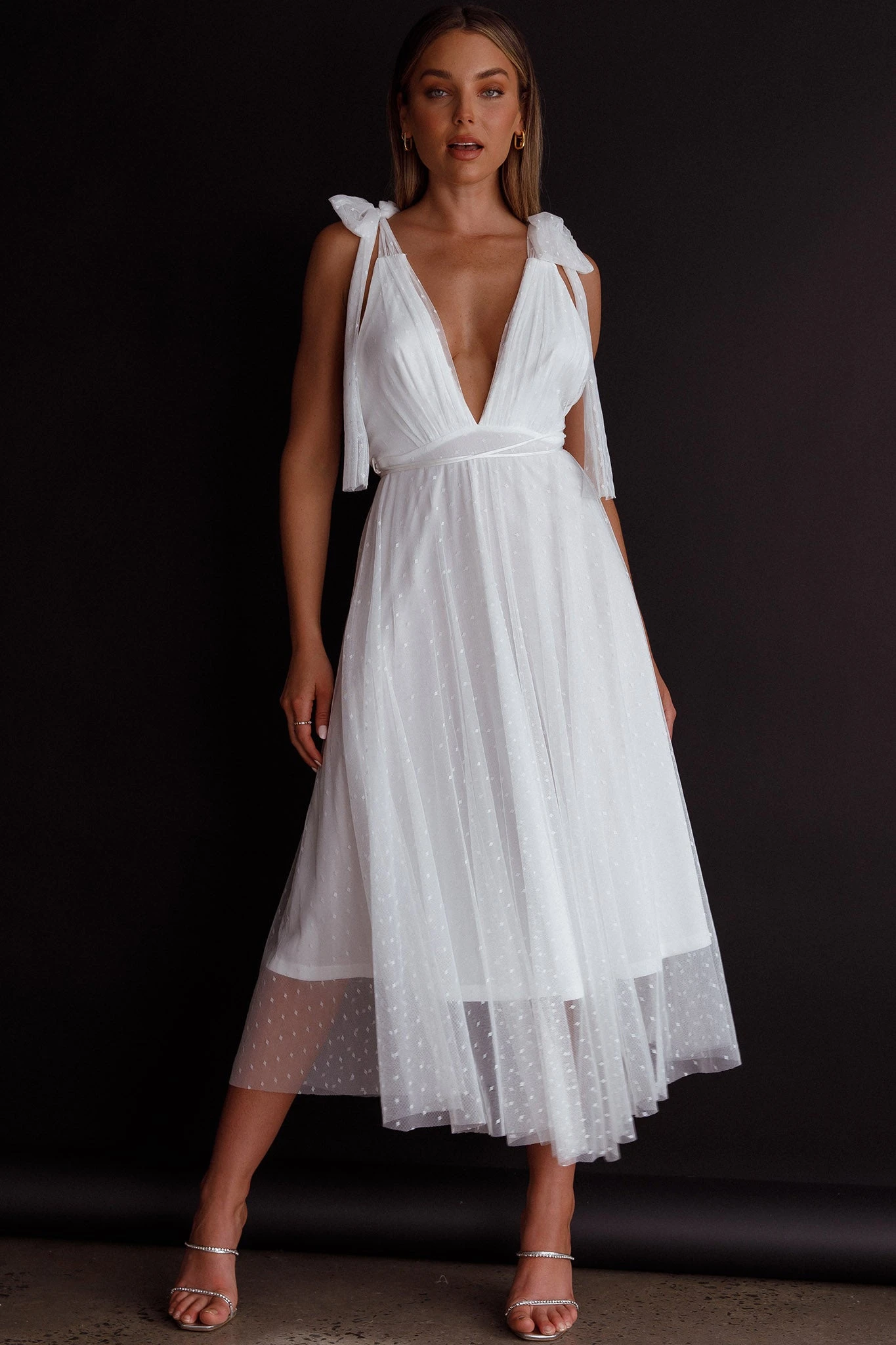 Kathryn Tied Shoulder Mesh Midi Dress White 9 Kathryn Tied Shoulder Mesh Midi Dress White - Image 9