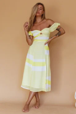 Betina Twist Bust Midi Dress Stripe Lemon -Cheap Dress Store SR0688J 20LEMON 2