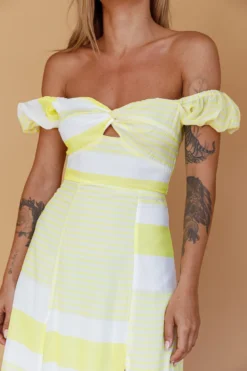 Betina Twist Bust Midi Dress Stripe Lemon -Cheap Dress Store SR0688J 20LEMON 4