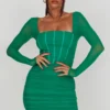 Dream Catcher Long Sleeve Ruched Mini Dress Green