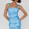 Daydreaming Ruched Mini Dress Floral Blue