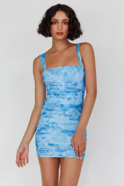 Daydreaming Ruched Mini Dress Floral Blue -Cheap Dress Store SR0735H 20BLUE 4