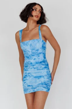 Daydreaming Ruched Mini Dress Floral Blue -Cheap Dress Store SR0735H 20BLUE 5