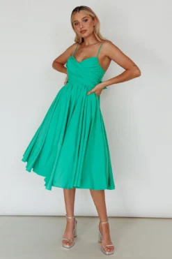 Salome Tied Back Knee Length Dress Green -Cheap Dress Store SR0793J 20GREEN 2