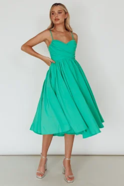 Salome Tied Back Knee Length Dress Green -Cheap Dress Store SR0793J 20GREEN 5