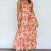 Provence Bloom Tiered Midi Dress Abstract Pink Multi