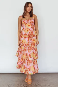 Provence Bloom Tiered Midi Dress Abstract Pink Multi -Cheap Dress Store SR0841J01 20PINK 20MULTI 2