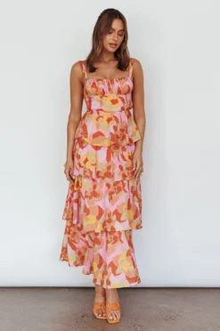 Provence Bloom Tiered Midi Dress Abstract Pink Multi -Cheap Dress Store SR0841J01 20PINK 20MULTI 4