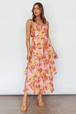 Provence Bloom Tiered Midi Dress Abstract Pink Multi -Cheap Dress Store SR0841J01 20PINK 20MULTI 5