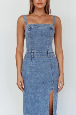 Onyx Thigh Split Midi Dress Denim -Cheap Dress Store SR0845J 20DENIM 4