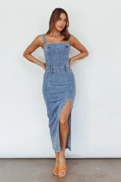 Onyx Thigh Split Midi Dress Denim -Cheap Dress Store SR0845J 20DENIM 5