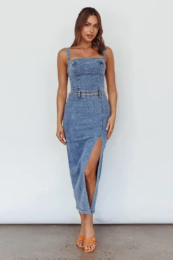 Onyx Thigh Split Midi Dress Denim -Cheap Dress Store SR0845J 20DENIM 6