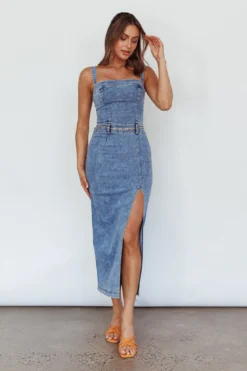 Onyx Thigh Split Midi Dress Denim -Cheap Dress Store SR0845J 20DENIM 7