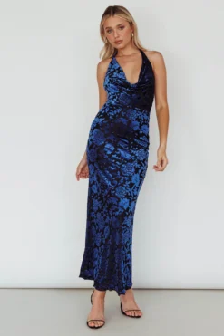 Byzantine Cowl Halterneck Midi Dress Floral Midnight Blue -Cheap Dress Store SR0851J 20MIDNIGHT 20BLUE 5