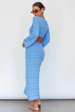 Meredith Long Sleeve Cut-Out Maxi Dress Blue -Cheap Dress Store SR0856JBLUE featured
