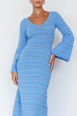 Meredith Long Sleeve Cut-Out Maxi Dress Blue -Cheap Dress Store SR0856J 20BLUE 4