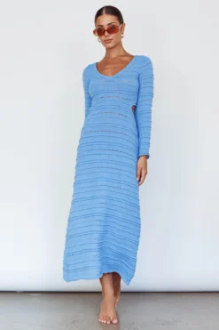 Meredith Long Sleeve Cut-Out Maxi Dress Blue -Cheap Dress Store SR0856J 20BLUE 5
