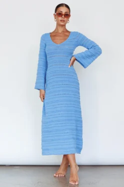 Meredith Long Sleeve Cut-Out Maxi Dress Blue -Cheap Dress Store SR0856J 20BLUE 7