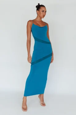Sun Kissed Cowl Tied Back Maxi Dress Teal -Cheap Dress Store SR0872J 20TEAL 2