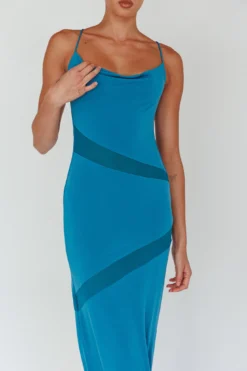 Sun Kissed Cowl Tied Back Maxi Dress Teal -Cheap Dress Store SR0872J 20TEAL 4